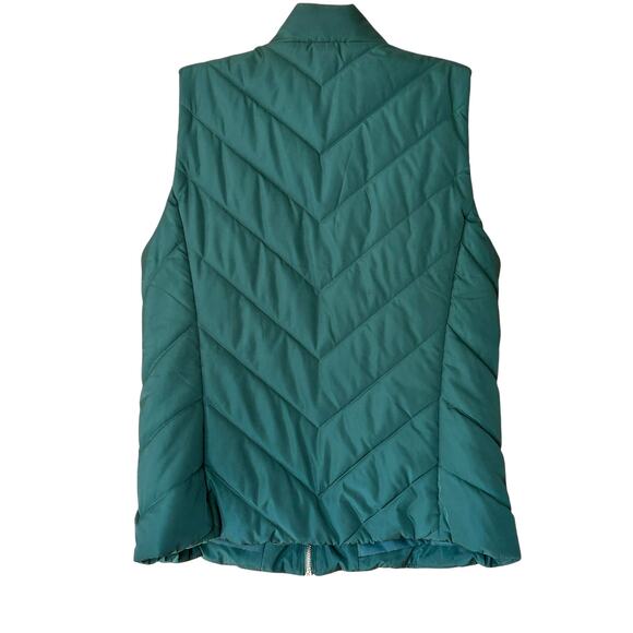 Michael Kors Hunter Green Quilted Puffer Vest Women’s M Gold Zip - Picture 2 of 6